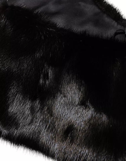 Dolce & Gabbana Black Fur Shawl Neck Wrap Cover Collar Scarf