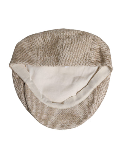 Dolce & Gabbana Beige Floral Linen Newsboy Hat