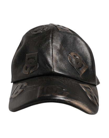 Dolce & Gabbana Brown Leather Logo Monogram Baseball Cap