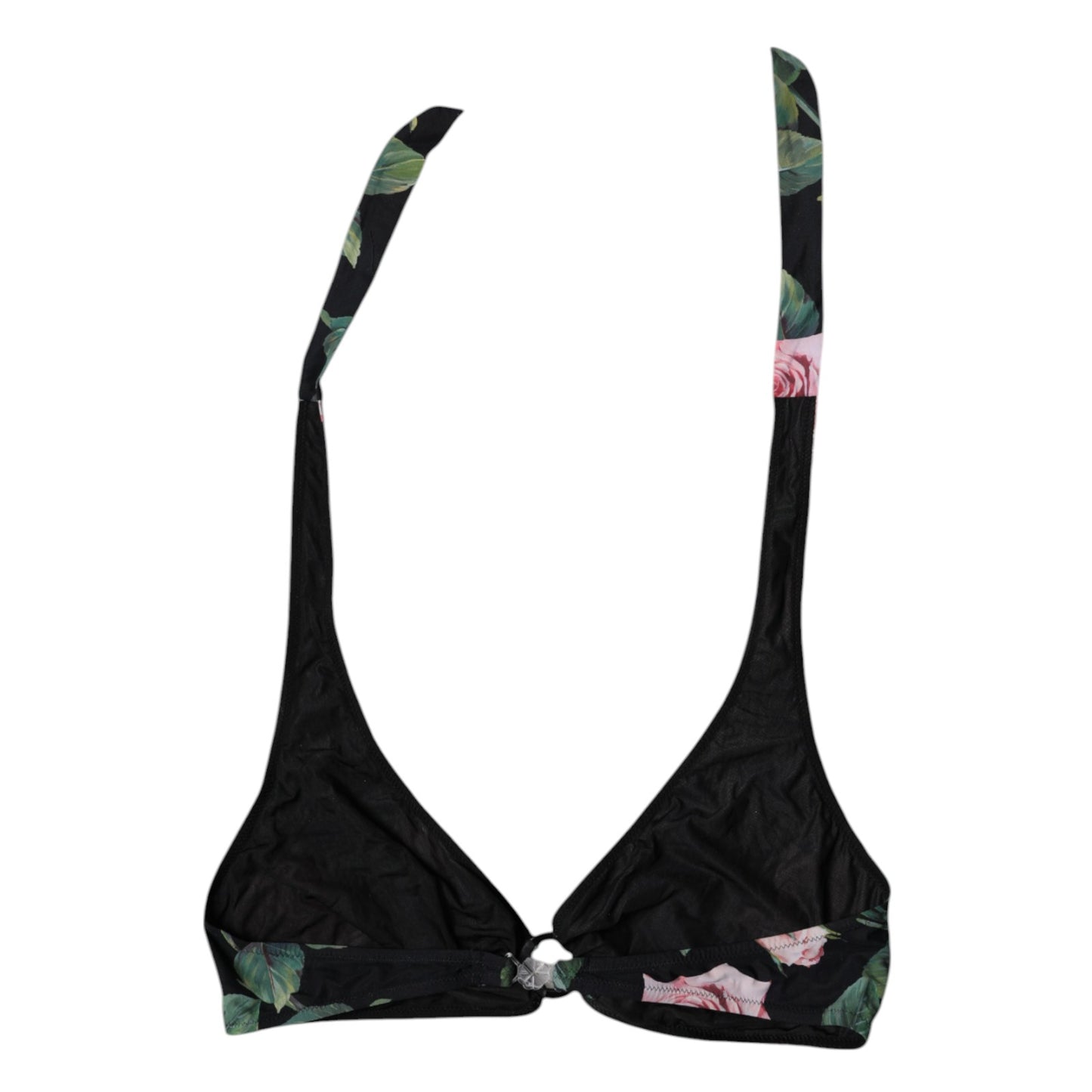 Dolce & Gabbana Black Lily Halter Beachwear Bikini Top Swimwear