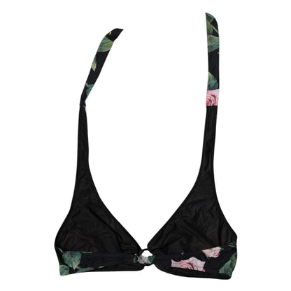 Dolce & Gabbana Black Lily Halter Beachwear Bikini Top Swimwear