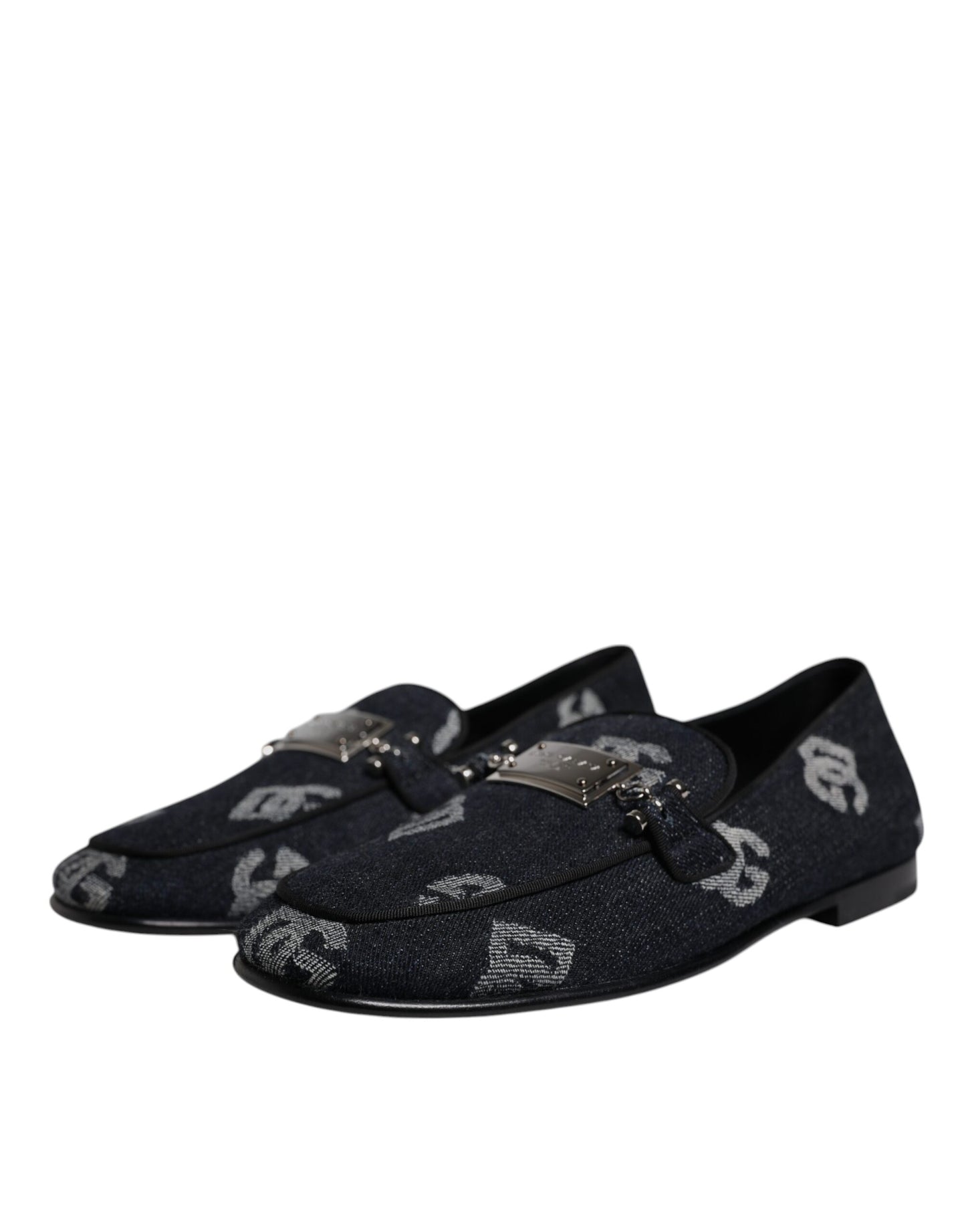 Dolce & Gabbana Black Logo Cotton Loafers Formal Dress Shoes