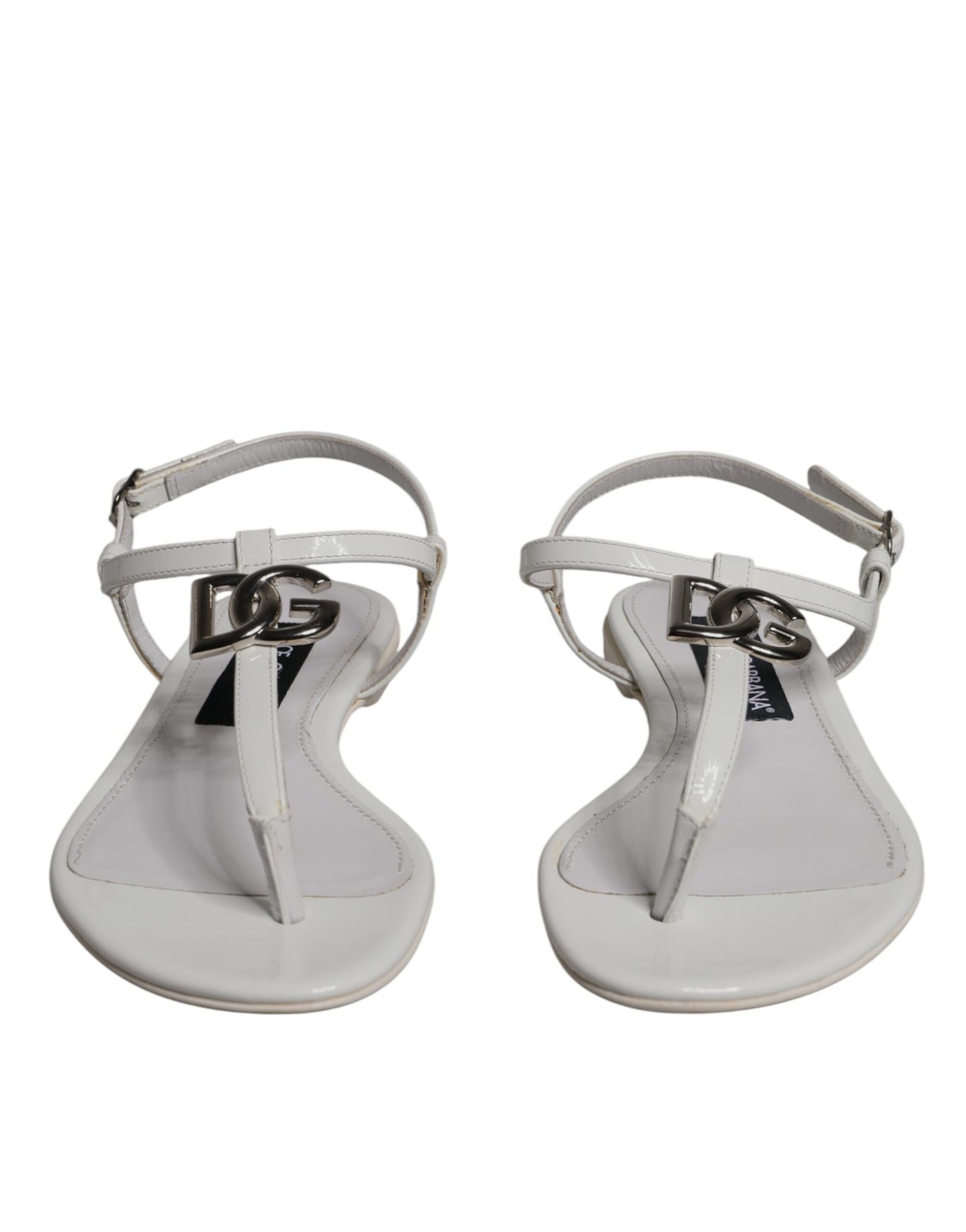 Dolce & Gabbana White Leather Logo Ankle Strap Sandals Shoes