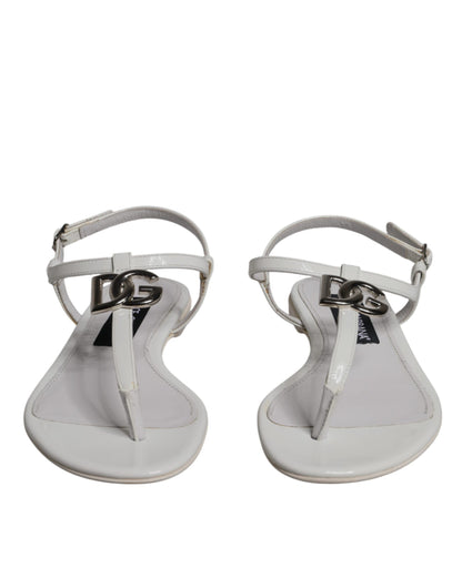Dolce & Gabbana White Leather Logo Ankle Strap Sandals Shoes