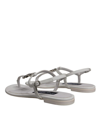Dolce & Gabbana White Leather Logo Ankle Strap Sandals Shoes