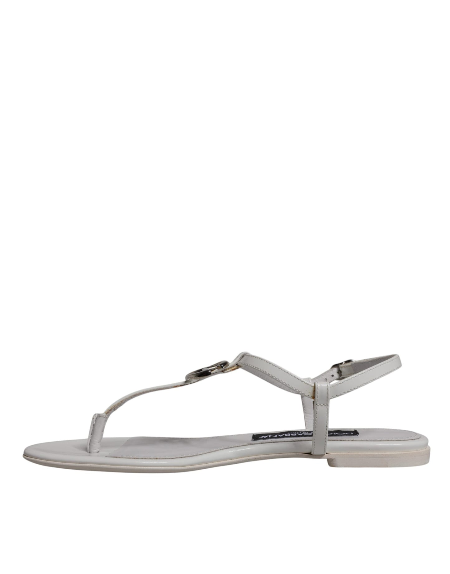 Dolce & Gabbana White Leather Logo Ankle Strap Sandals Shoes