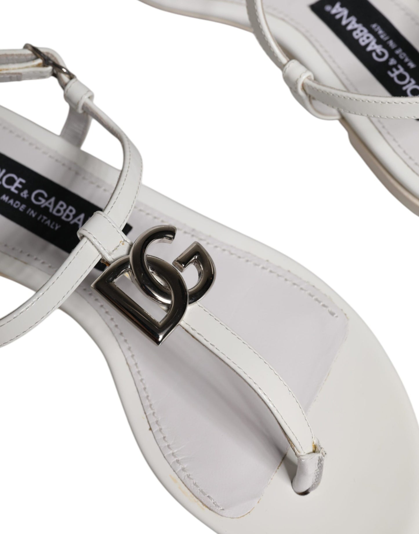 Dolce & Gabbana White Leather Logo Ankle Strap Sandals Shoes