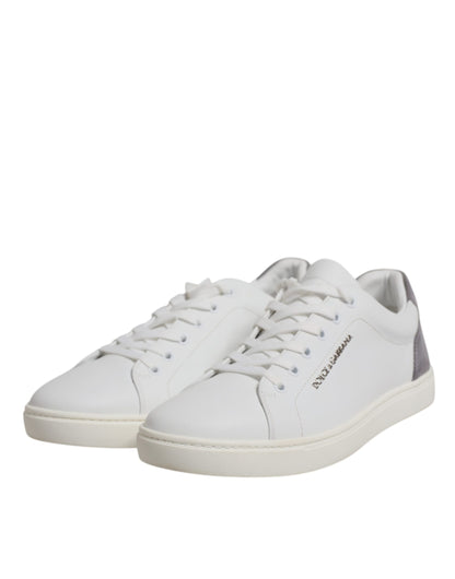 Dolce & Gabbana White Suede Leather Low Top Sneakers Shoes