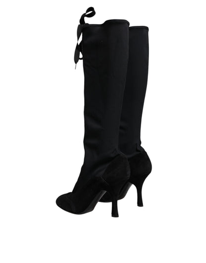Dolce & Gabbana Black Lace Up Heels High Boots Shoes