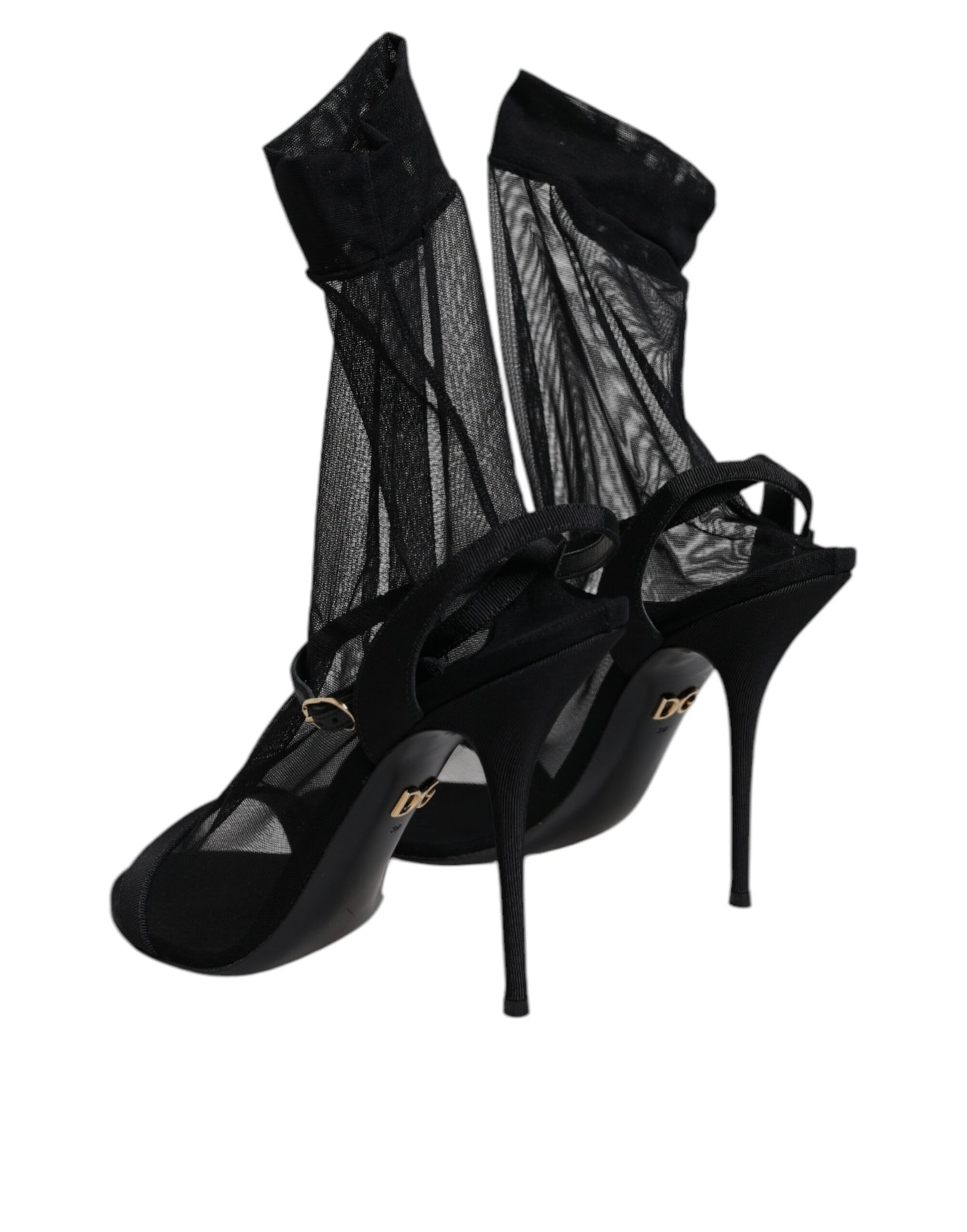 Dolce & Gabbana Black Tulle Stretch Heels Sandals Shoes