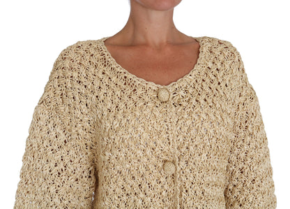 Dolce & Gabbana Chic Beige Crochet Knitted Raffia Cardigan