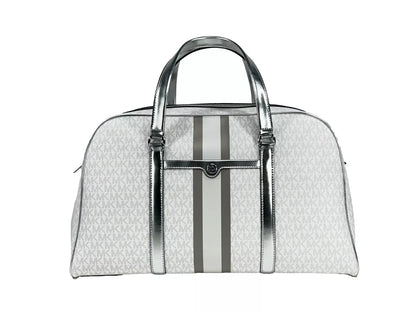 Michael Kors Travel Extra Large PVC Top Zip Weekender Luggage Bag Optic White