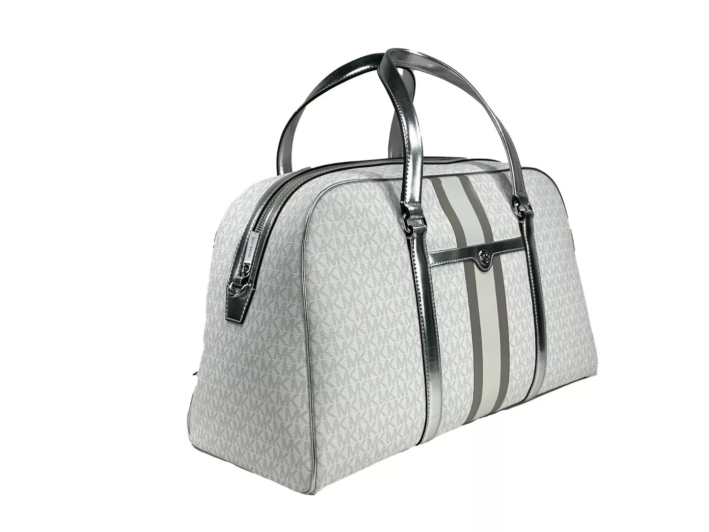 Michael Kors Travel Extra Large PVC Top Zip Weekender Luggage Bag Optic White