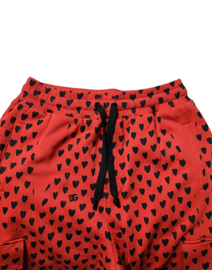 Dolce & Gabbana Red Hearts Cargo Jogger Men Sweatpants Pants