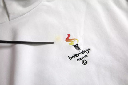 Balenciaga White Cotton Logo Hooded Pullover Oversize Sweater