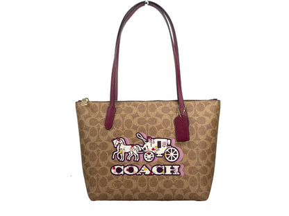 COACH Signature Canvas Fiona Zip Tote Bag Brown
