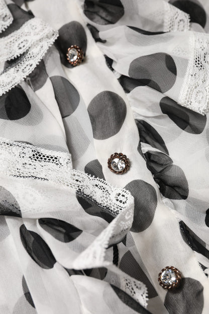 Dolce & Gabbana White Black Polka Dot Cotton Sleeveless Top