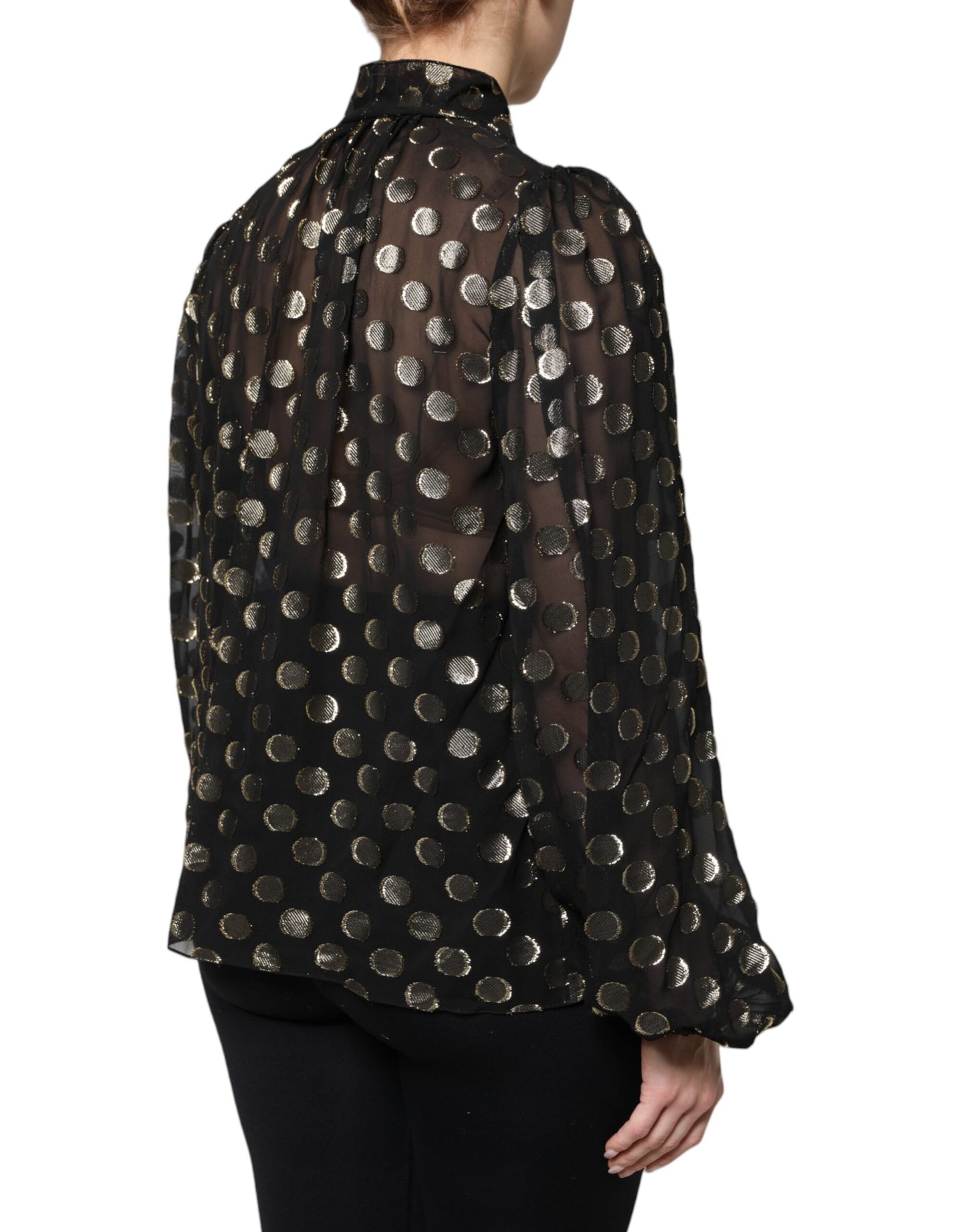 Dolce & Gabbana Black Sheer Tied Neck Polka Dots Blouse Top