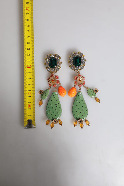Dolce & Gabbana Green Cactus Crystal Clip On Dangling Jewelry Earrings