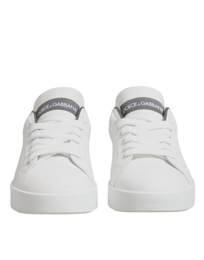 Dolce & Gabbana White Gray Leather Low Top Sneakers Shoes