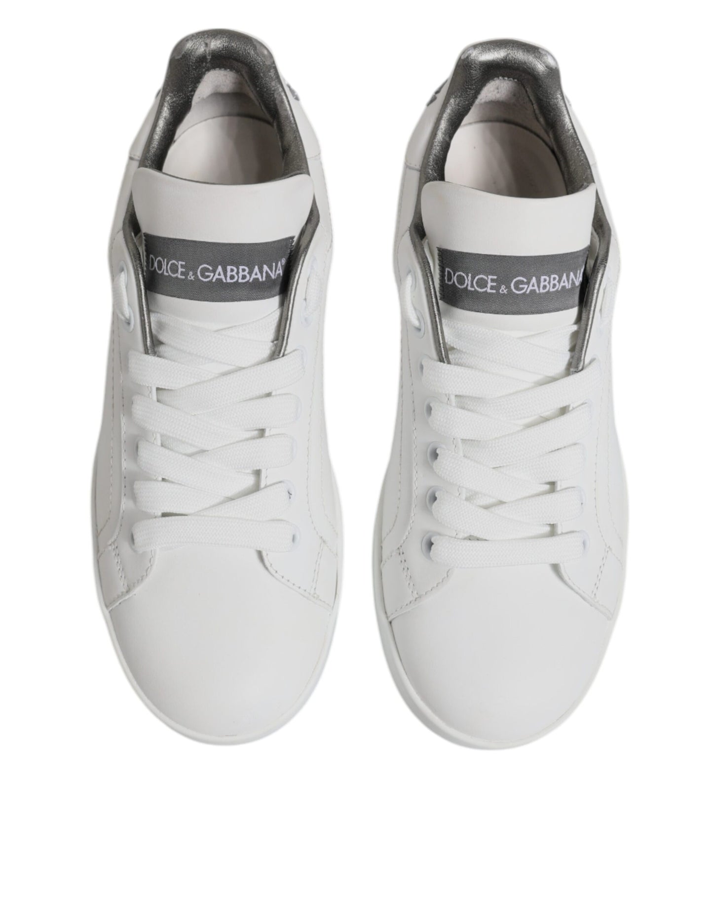 Dolce & Gabbana White Gray Leather Low Top Sneakers Shoes