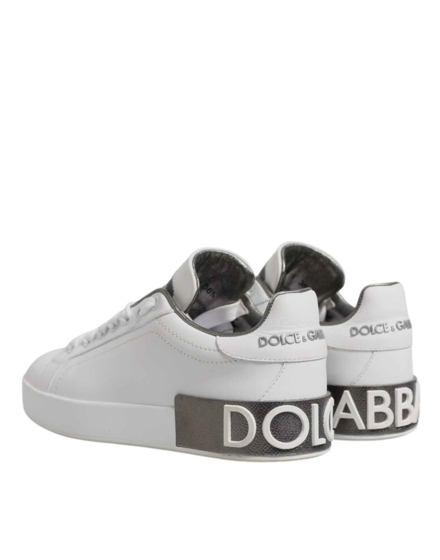 Dolce & Gabbana White Gray Leather Low Top Sneakers Shoes