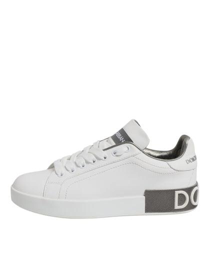 Dolce & Gabbana White Gray Leather Low Top Sneakers Shoes