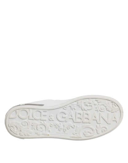 Dolce & Gabbana White Gray Leather Low Top Sneakers Shoes