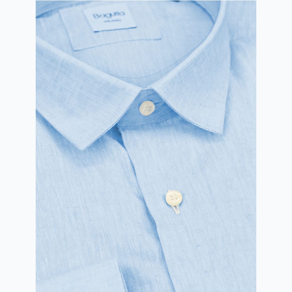 Bagutta Light Blue Linen Men Shirt