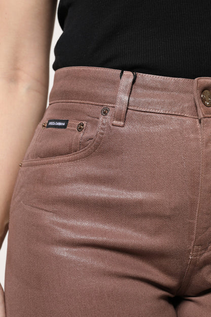 Dolce & Gabbana Brown Cotton High Waist Tapered Denim Jeans