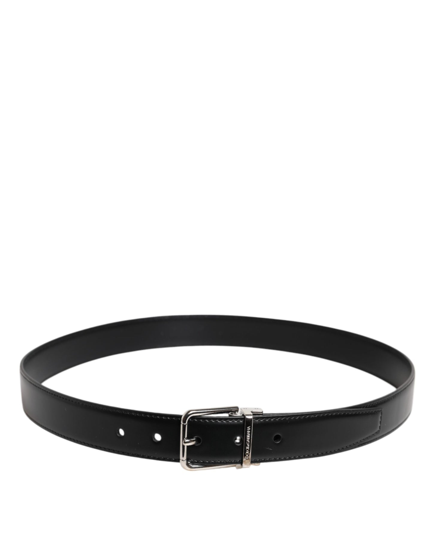 Dolce & Gabbana Black Calf Leather Silver Metal Buckle Belt
