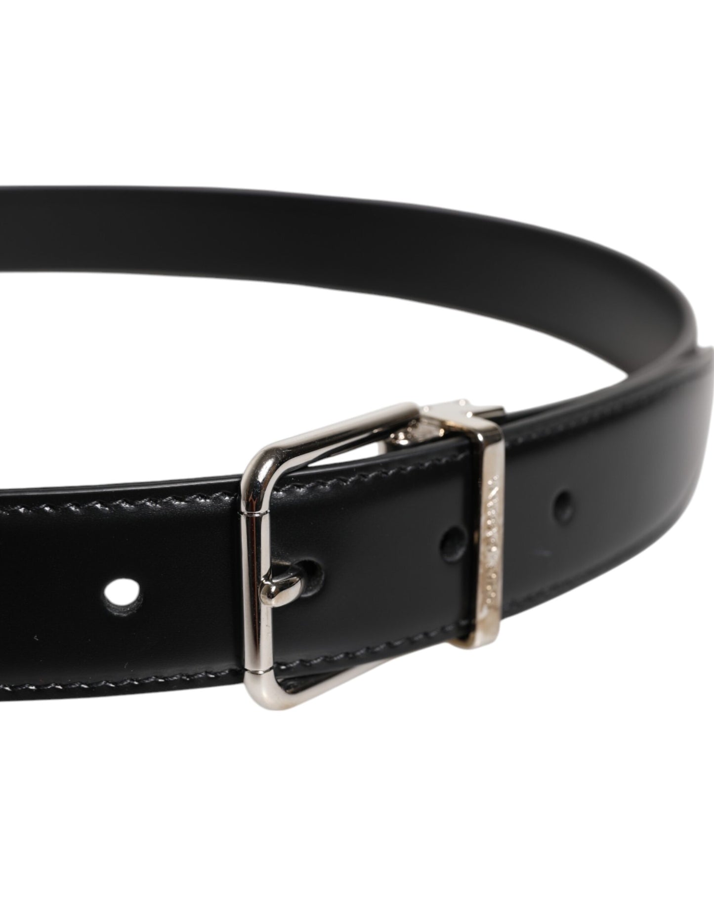 Dolce & Gabbana Black Calf Leather Silver Metal Buckle Belt