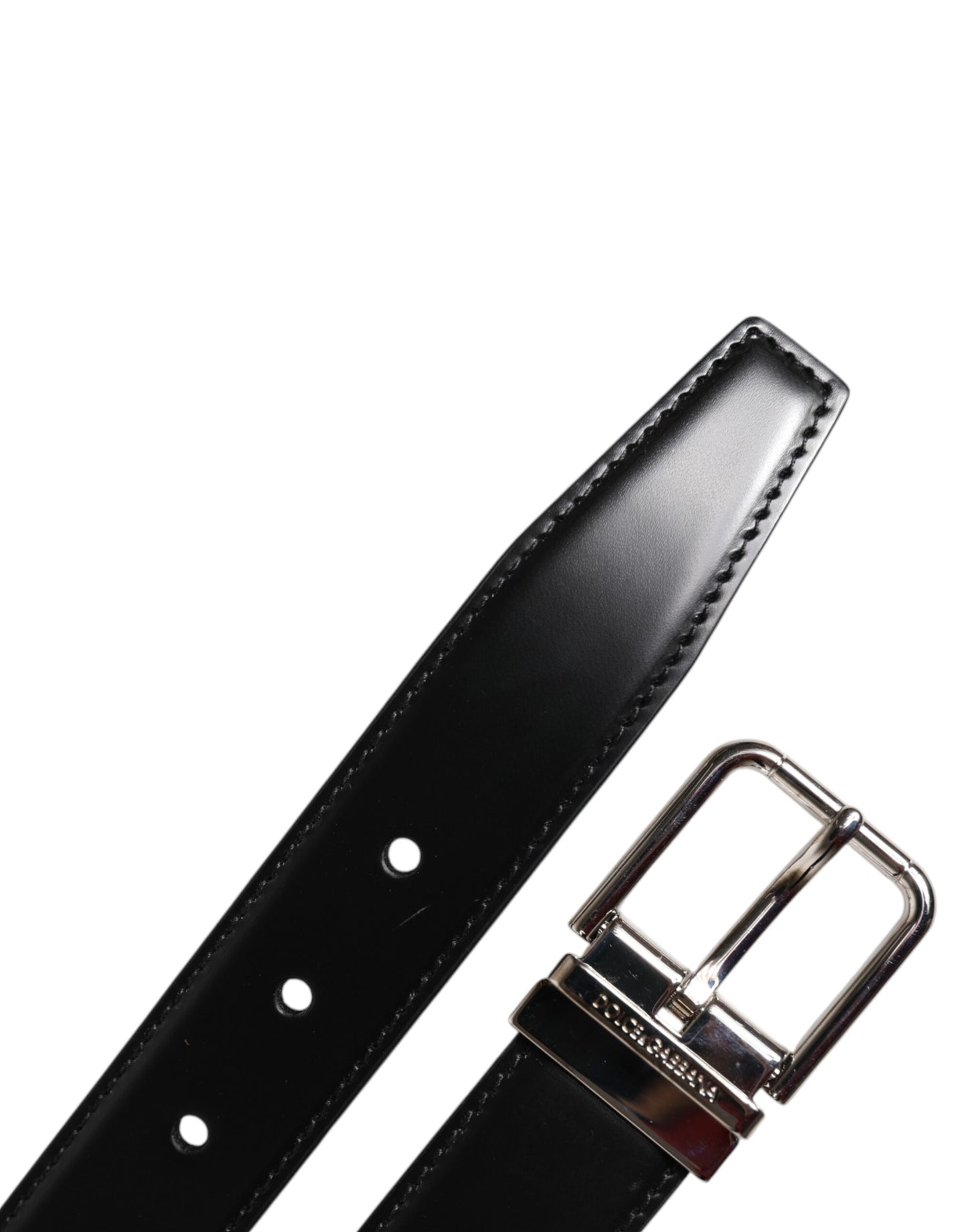 Dolce & Gabbana Black Calf Leather Silver Metal Buckle Belt