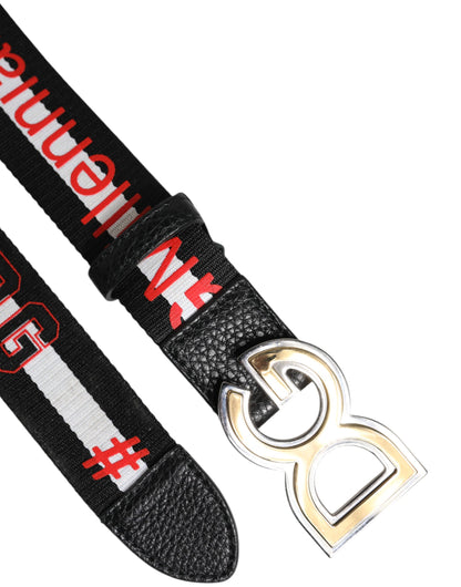 Dolce & Gabbana Black White Printed Metal Logo Buckle Belt