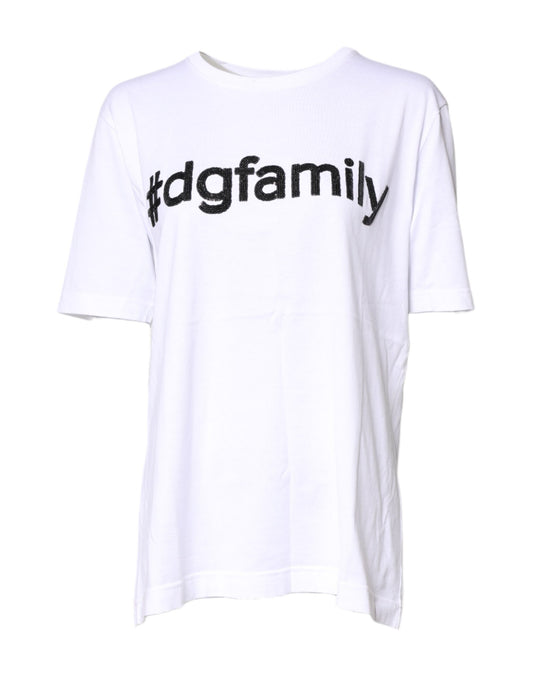 Dolce & Gabbana White #DGFamily Print Cotton Crew Neck T-shirt