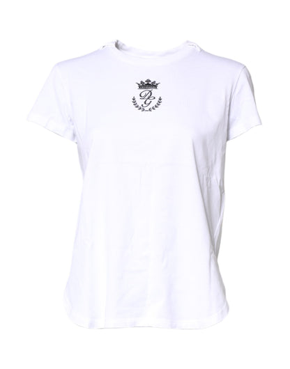 Dolce & Gabbana White Logo Crown Cotton Crew Neck T-shirt
