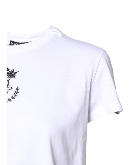 Dolce & Gabbana White Logo Crown Cotton Crew Neck T-shirt
