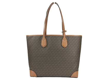 Michael Kors Eva Large Stripe Travel Tote Bag Plus Pouch Brown