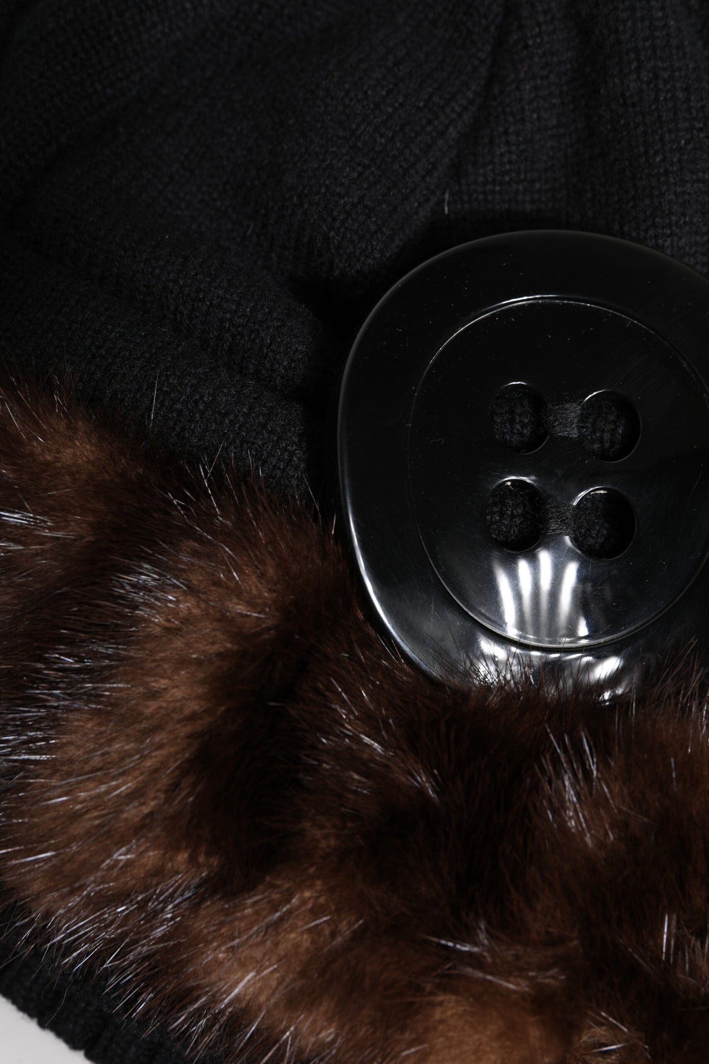 Dolce & Gabbana Black Fur Embellish Knitted Winter Beanie Hat