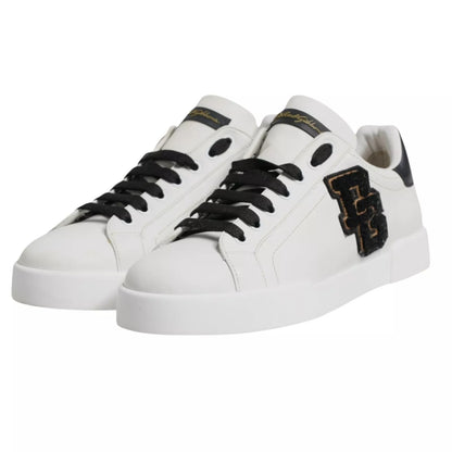 Dolce & Gabbana White Leather DG Logo Low Top Sneakers Shoes