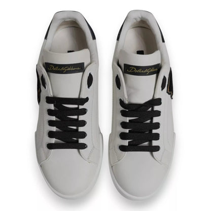 Dolce & Gabbana White Leather DG Logo Low Top Sneakers Shoes