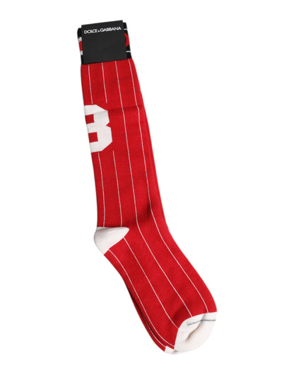 Dolce & Gabbana Red Printed Cotton Mid Calf Men Socks