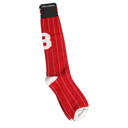Dolce & Gabbana Red Printed Cotton Mid Calf Men Socks