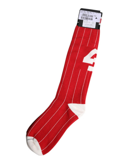 Dolce & Gabbana Red Printed Cotton Mid Calf Men Socks
