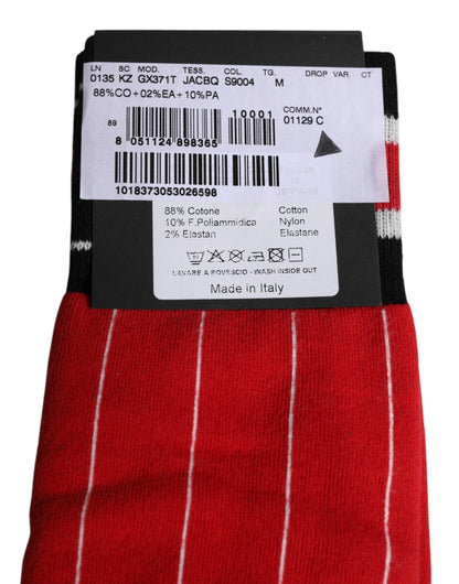 Dolce & Gabbana Red Printed Cotton Mid Calf Men Socks