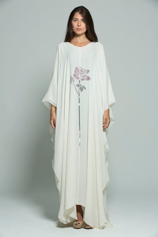 Mariam crystal-embellished ivory chiffon georgette kaftan