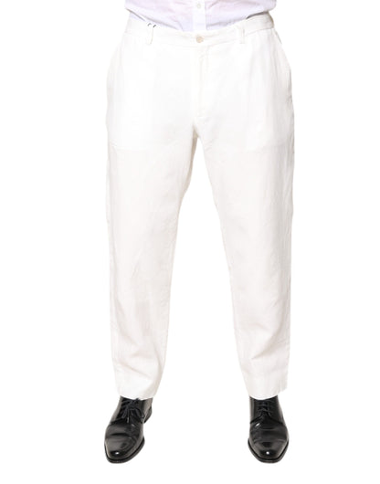 Dolce & Gabbana White Linen Mid Waist Men Dress Pants