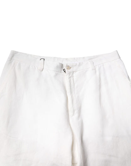 Dolce & Gabbana White Linen Mid Waist Men Dress Pants