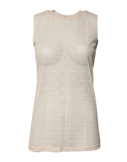Dolce & Gabbana Ivory Nylon Logo See Through Sleeveless Tank Top