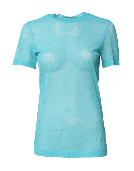 Dolce & Gabbana Blue Nylon See Through Women Short Sleeves Top
